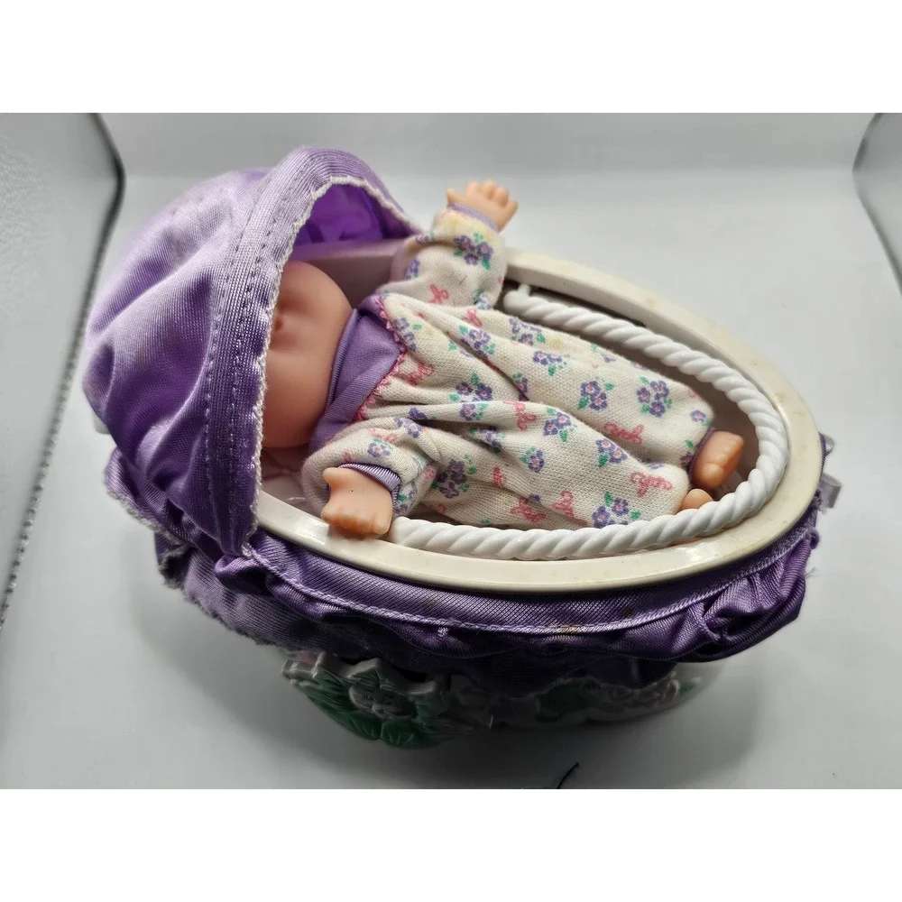 Vintage Cabbage Patch Mini Doll Bassinet Set Purple Floral 90s Toy Accessory